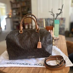 Michael Kors Brown Signature Kirby Bag dust bag strap keylock small imperfection